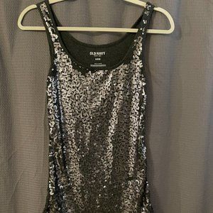 Dark gray sequined top.